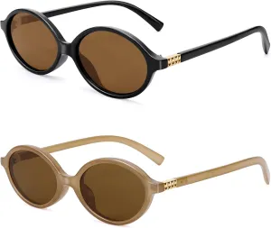 NULOOQ Retro Oval Sunglasses for Women 90s Trendy Vintage Small Round Sunnies Shades