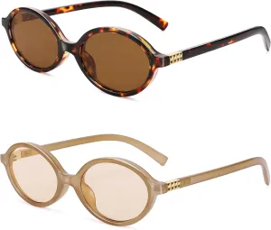 NULOOQ Retro Oval Sunglasses for Women 90s Trendy Vintage Small Round Sunnies Shades