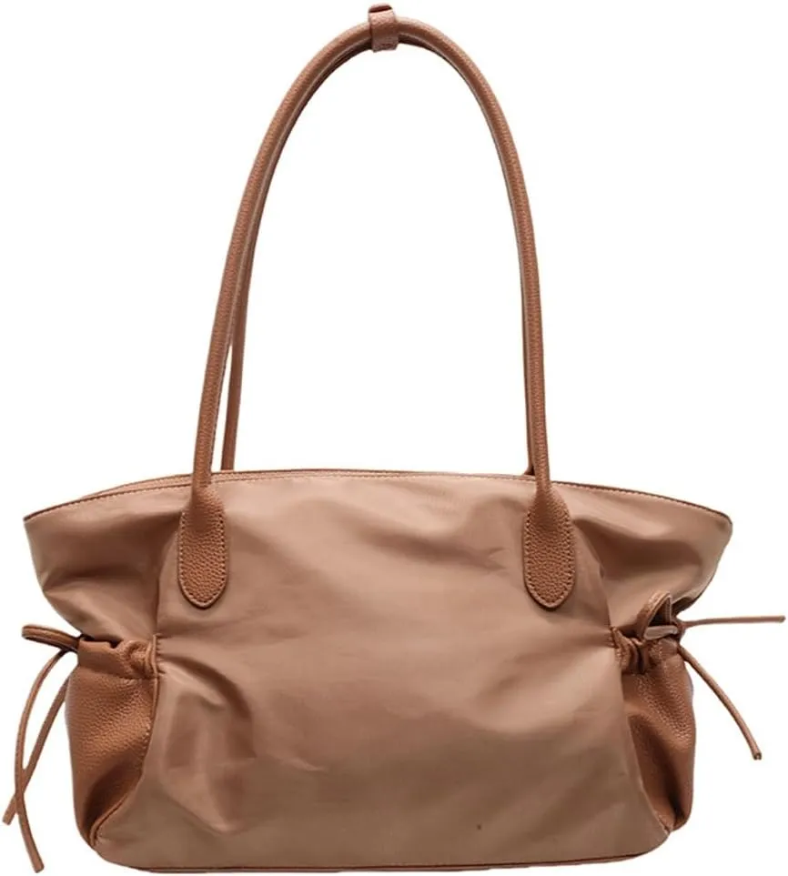 Nylon Tote Bags for Women Lightweight Bow-Tie Drawstring Shoulder Bag with Large Capacity PU Leather Handbags