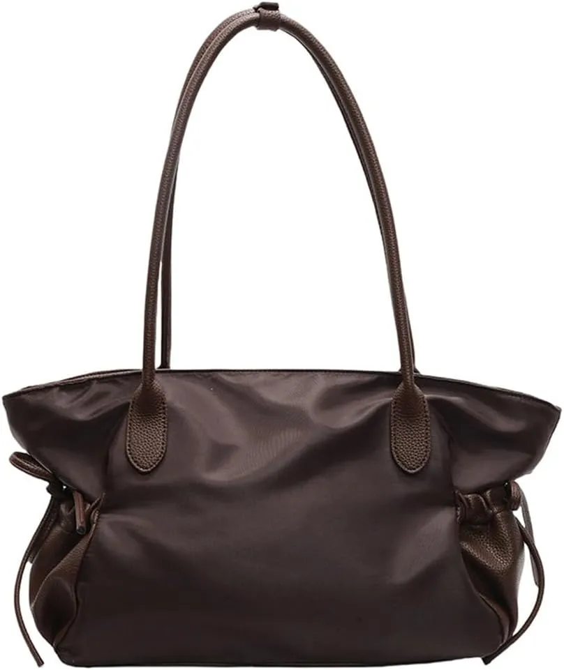 Nylon Tote Bags for Women Lightweight Bow-Tie Drawstring Shoulder Bag with Large Capacity PU Leather Handbags