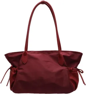 Nylon Tote Bags for Women Lightweight Bow-Tie Drawstring Shoulder Bag with Large Capacity PU Leather Handbags