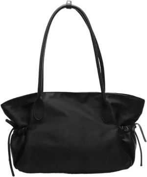 Nylon Tote Bags for Women Lightweight Bow-Tie Drawstring Shoulder Bag with Large Capacity PU Leather Handbags