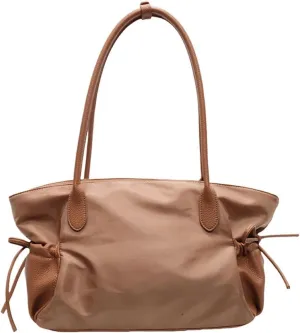 Nylon Tote Bags for Women Lightweight Bow-Tie Drawstring Shoulder Bag with Large Capacity PU Leather Handbags