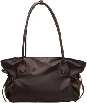 Nylon Tote Bags for Women Lightweight Bow-Tie Drawstring Shoulder Bag with Large Capacity PU Leather Handbags