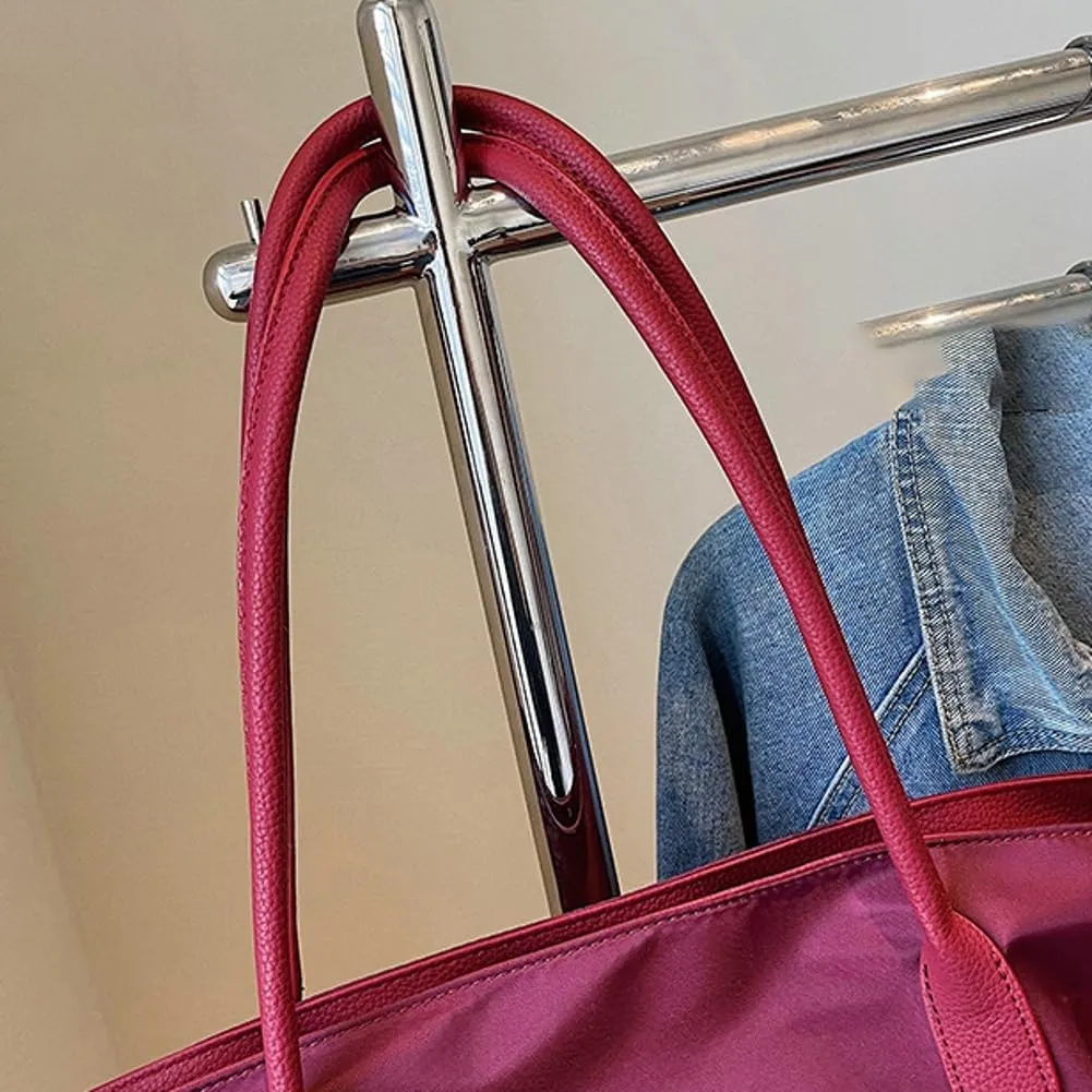 Nylon Tote Bags for Women Lightweight Bow-Tie Drawstring Shoulder Bag with Large Capacity PU Leather Handbags