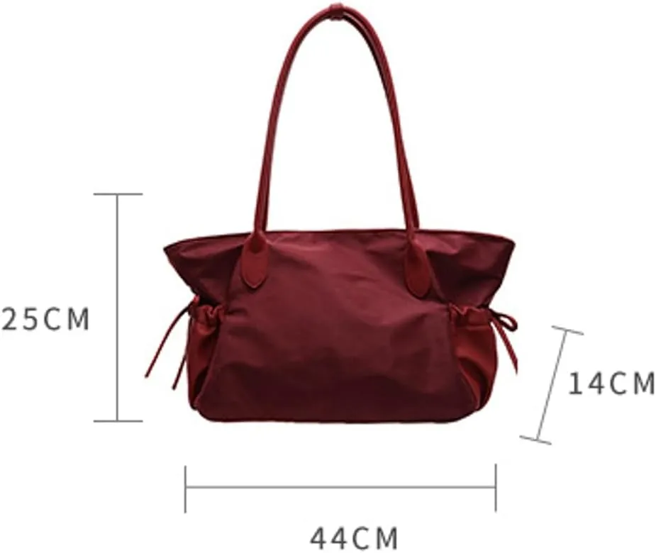 Nylon Tote Bags for Women Lightweight Bow-Tie Drawstring Shoulder Bag with Large Capacity PU Leather Handbags
