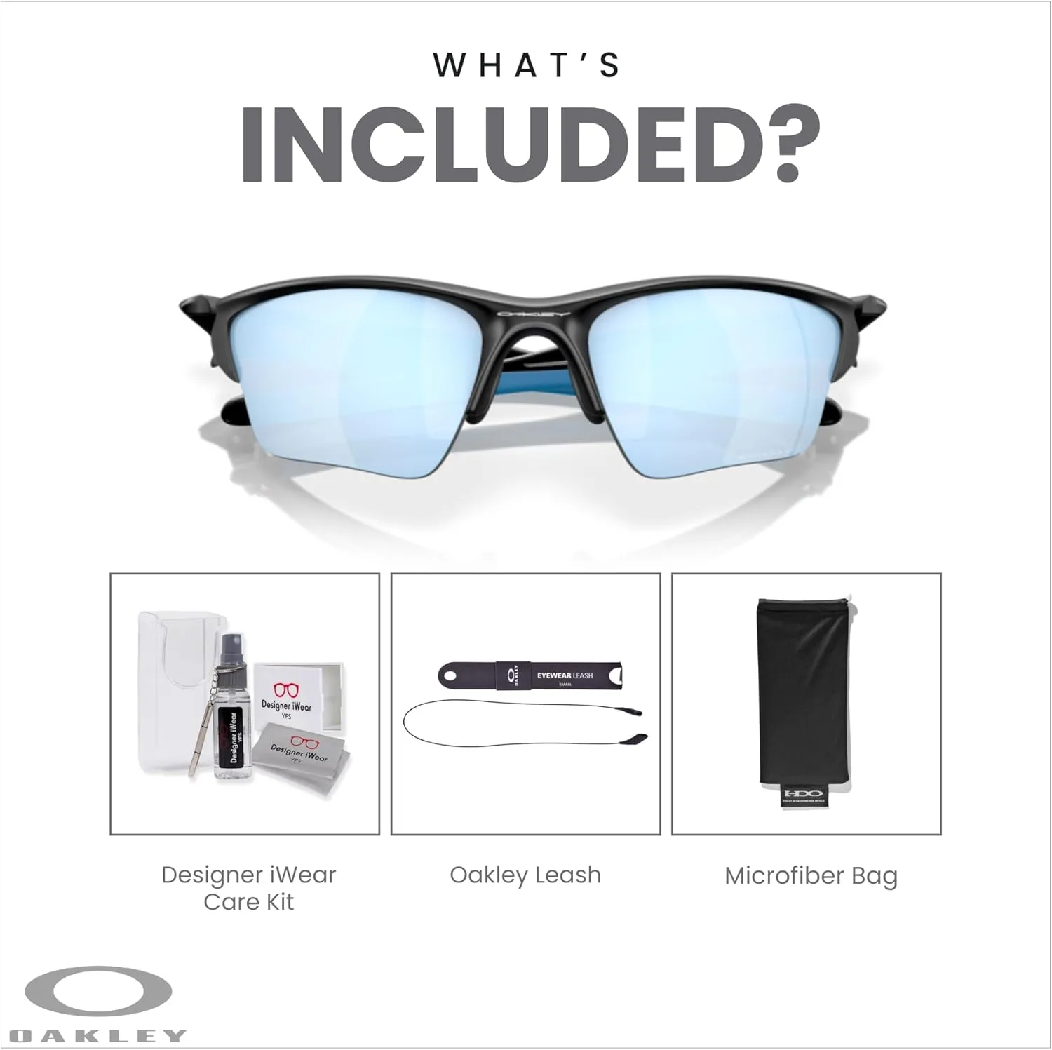 Oakley Half Jacket 2.0 XL OO9154 Rectangular Sunglasses For Men   BUNDLE Leash   Designer iWear Care Kit