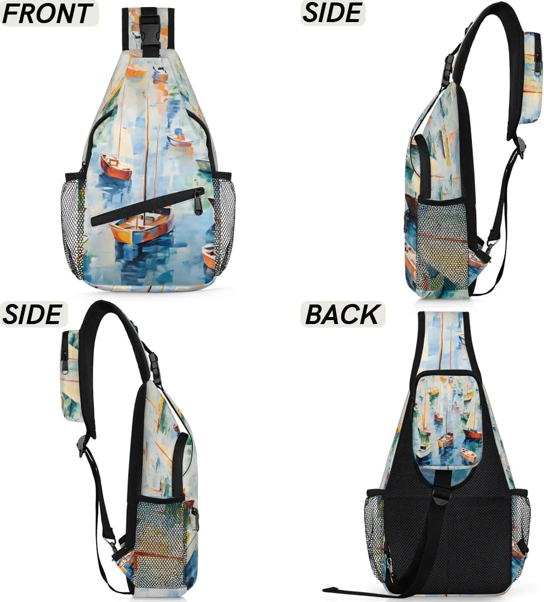 Ocean Sailboats Sling Bag for Women Men, Waterproof Crossbody Sling Backpack Travel Outdoor Sports Chest Bag