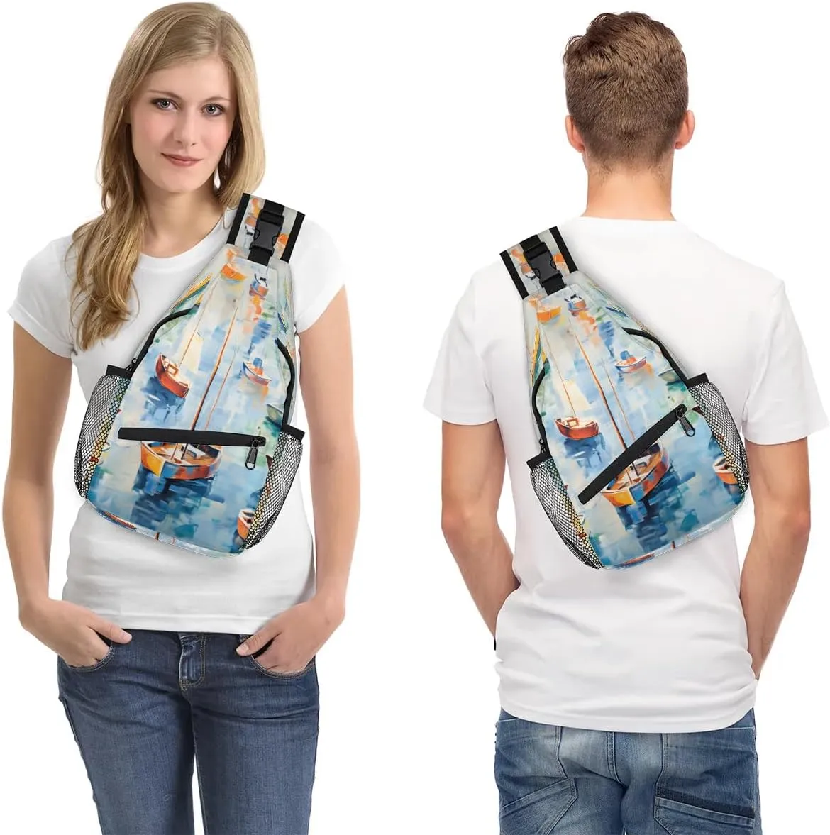 Ocean Sailboats Sling Bag for Women Men, Waterproof Crossbody Sling Backpack Travel Outdoor Sports Chest Bag