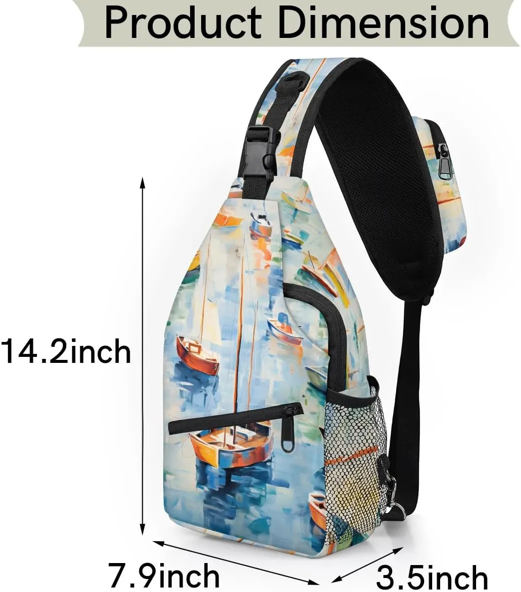 Ocean Sailboats Sling Bag for Women Men, Waterproof Crossbody Sling Backpack Travel Outdoor Sports Chest Bag