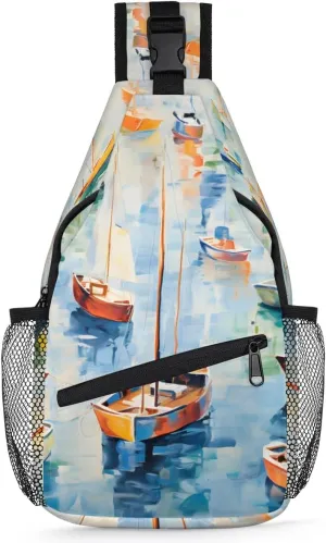 Ocean Sailboats Sling Bag for Women Men, Waterproof Crossbody Sling Backpack Travel Outdoor Sports Chest Bag