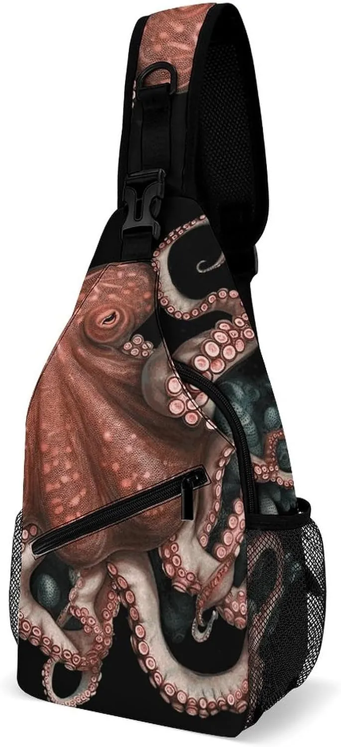 Octopus Intertwined Crossbody Sling Bag for Women Men Sling Backpack Travel Chest Bag Pack Man Purse Shoulder Bags Daypack for Travel Hiking Cycling
