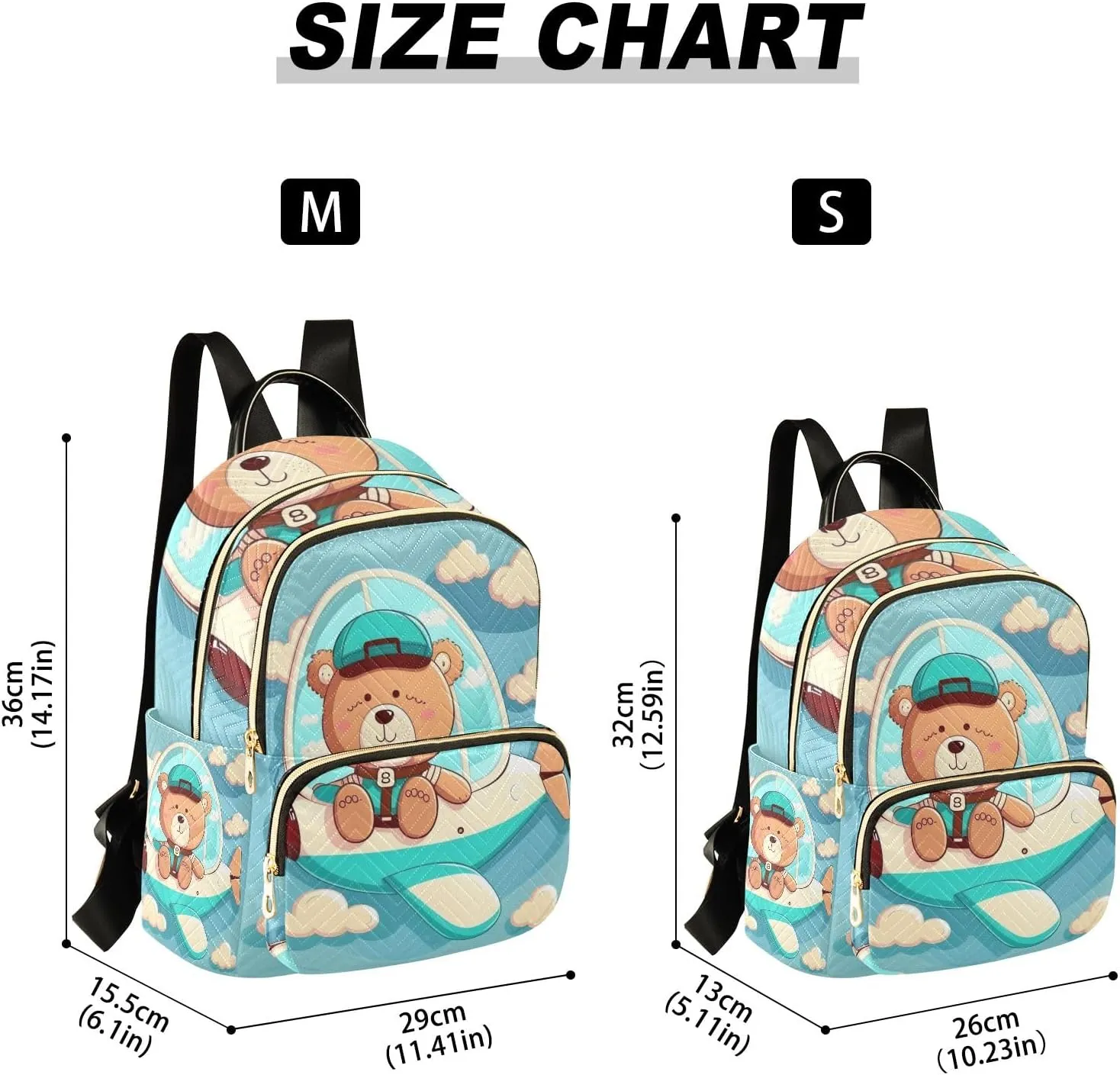 ODAWA Bear on Blue Plane Backpack Purses Quilted Travel Backpack