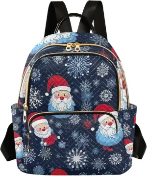 ODAWA Blue Santa Clause Snowflakes Backpack Purses for Women Quilted Anti Theft Backpack
