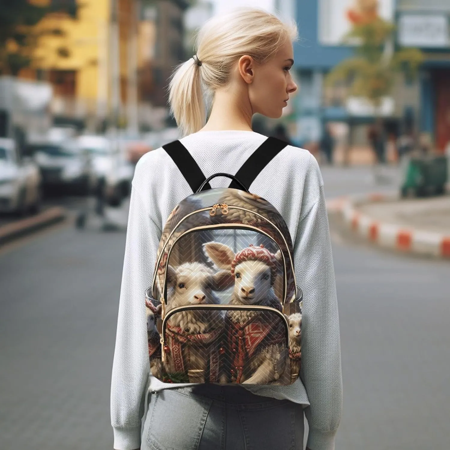 ODAWA Christmas Sheep Backpack Purse Quilted Quilted Travel Bag