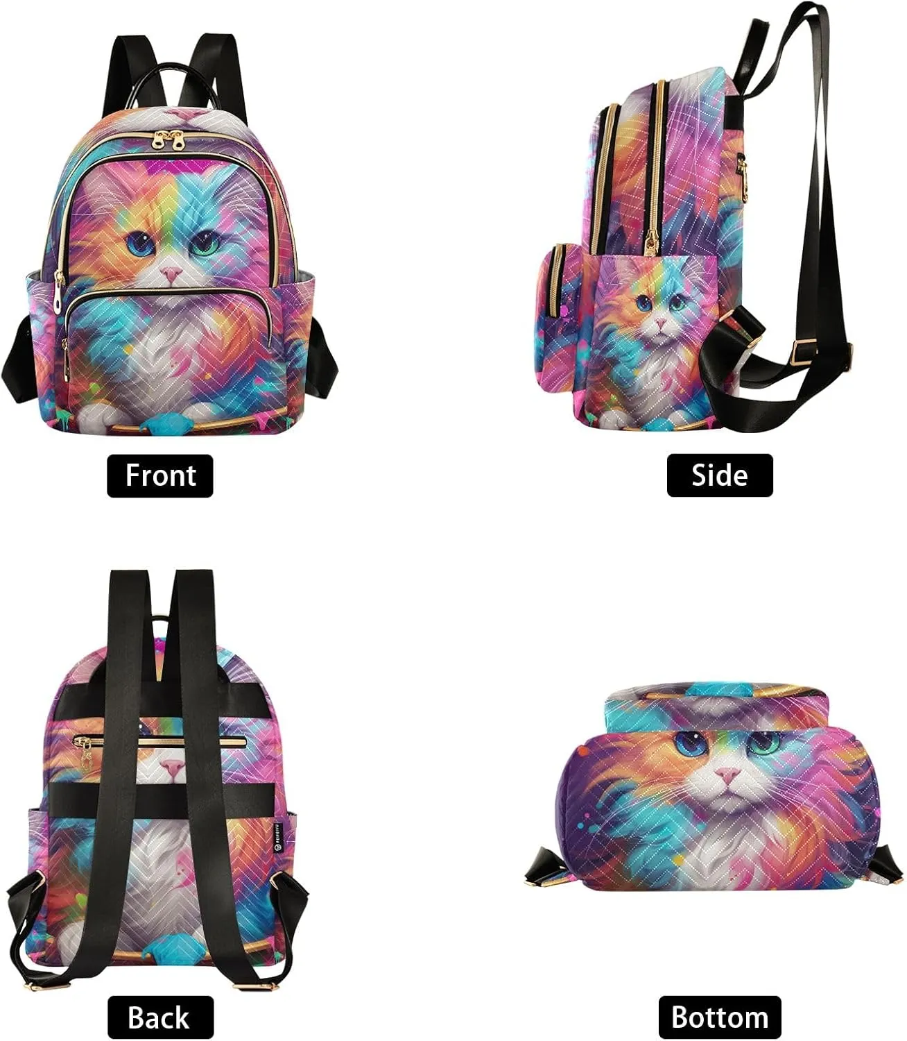 ODAWA Colorful Cat Quilted Backpack Women Backpack Purse Quilted Travel Bag