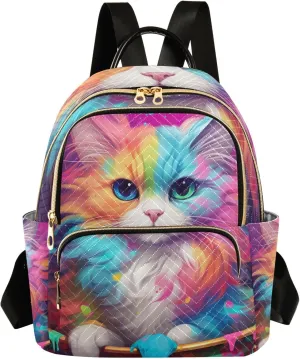 ODAWA Colorful Cat Quilted Backpack Women Backpack Purse Quilted Travel Bag