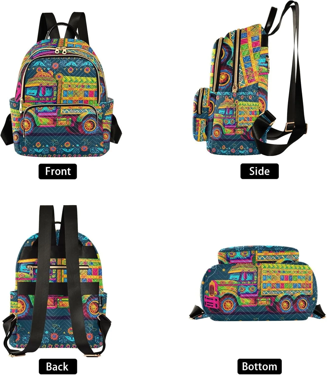 ODAWA Colorful Design Truck Ladies Backpack Purse Quilted Travel Backpack for Women Small