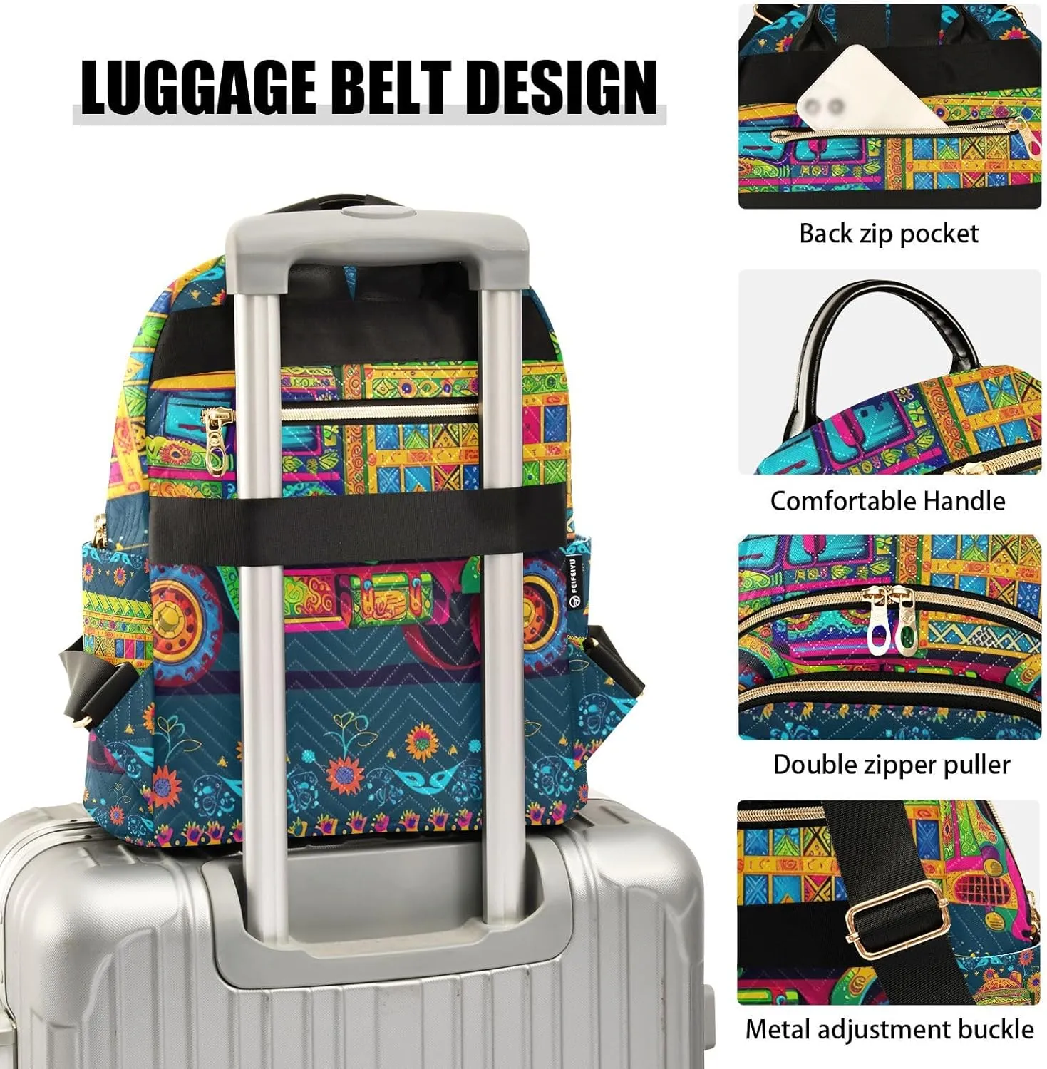 ODAWA Colorful Design Truck Ladies Backpack Purse Quilted Travel Backpack for Women Small