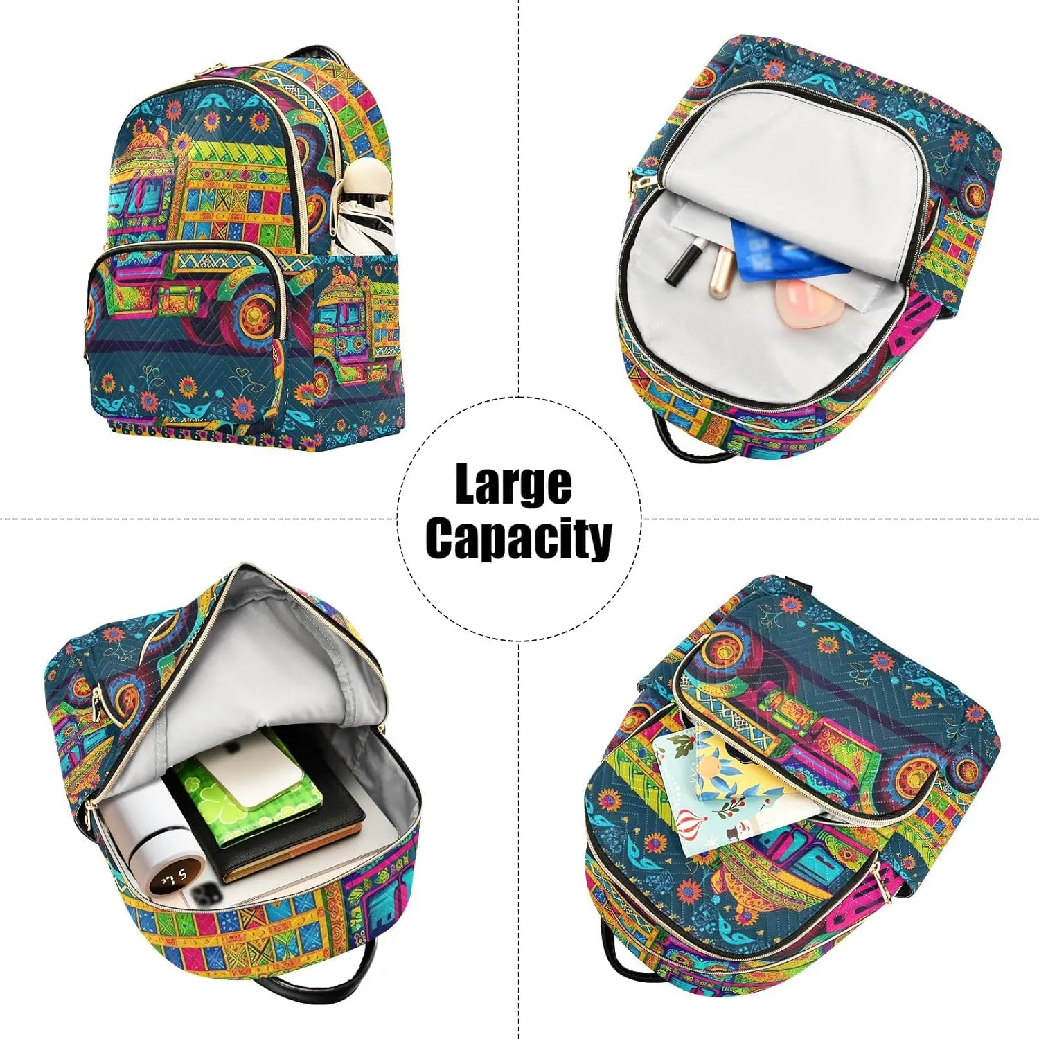 ODAWA Colorful Design Truck Ladies Backpack Purse Quilted Travel Backpack for Women Small