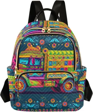 ODAWA Colorful Design Truck Ladies Backpack Purse Quilted Travel Backpack for Women Small