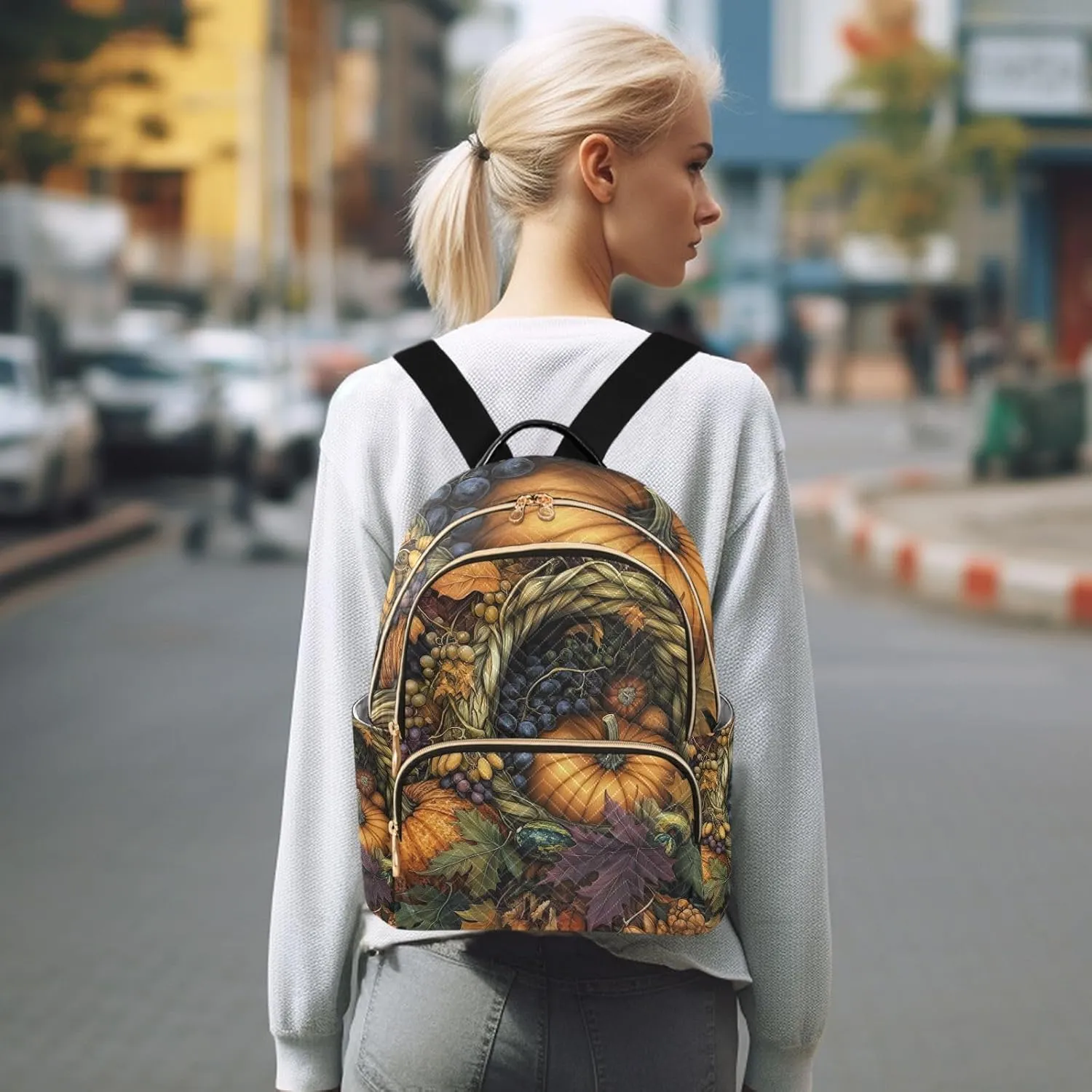 ODAWA Fall Season Foods Backpack Purses for Women Quilted Cute Travel Backpack