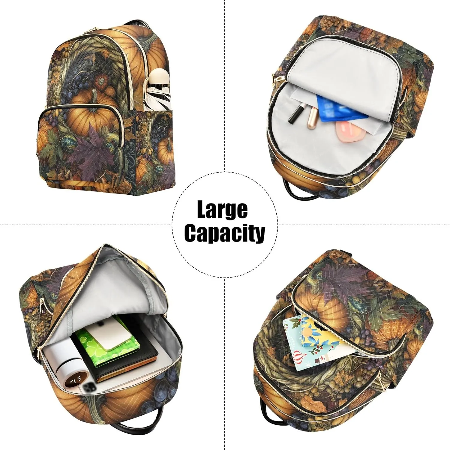 ODAWA Fall Season Foods Backpack Purses for Women Quilted Cute Travel Backpack