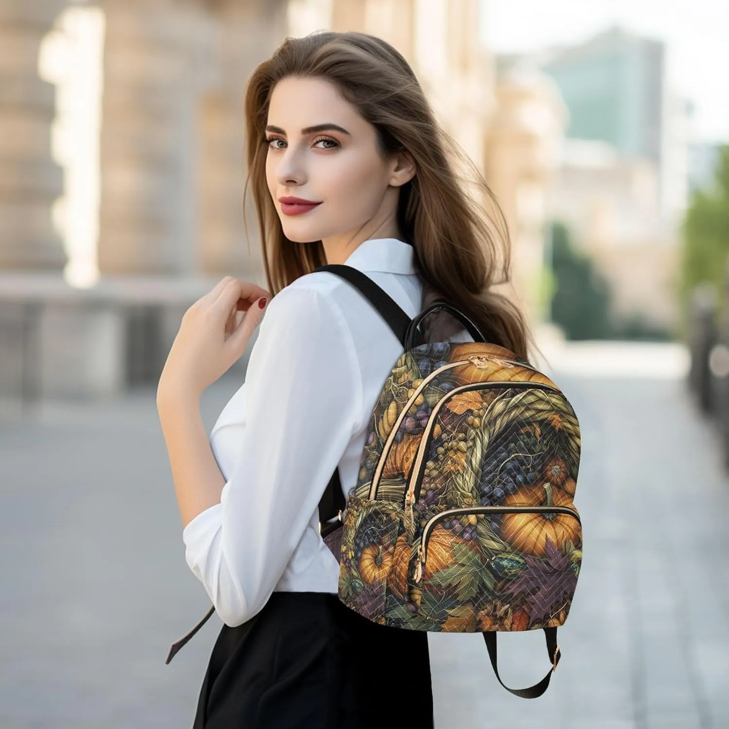 ODAWA Fall Season Foods Backpack Purses for Women Quilted Cute Travel Backpack
