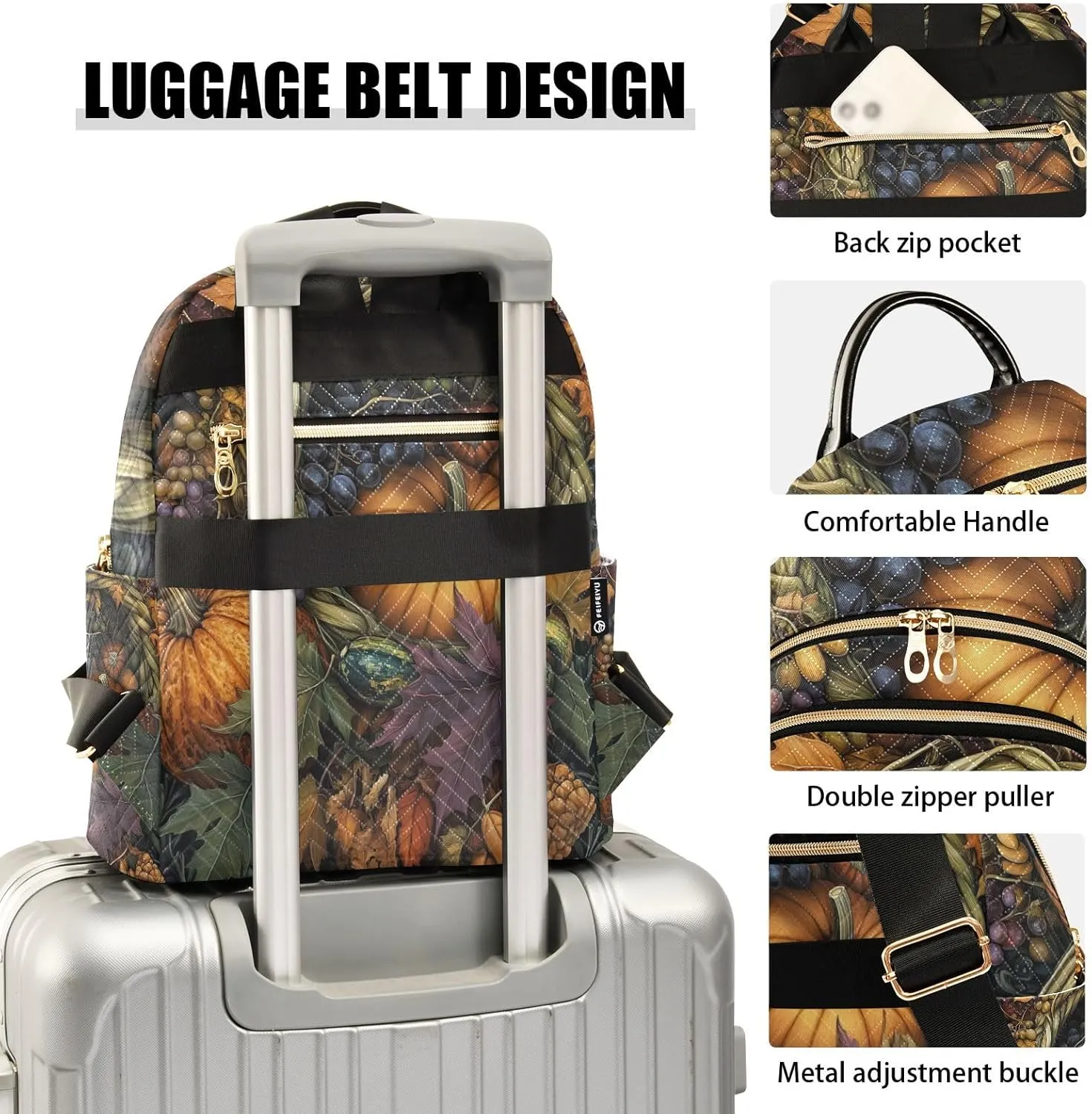 ODAWA Fall Season Foods Backpack Purses for Women Quilted Cute Travel Backpack