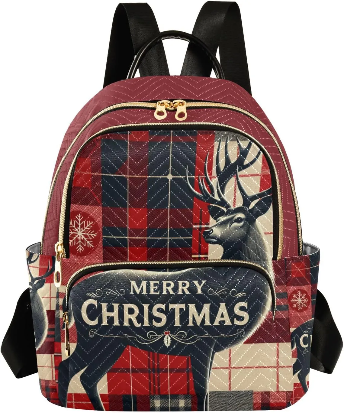 ODAWA Merry Christmas Deer Quilted Backpacks Purse Backpack for Women Small Ladies Travel Backpack