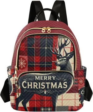 ODAWA Merry Christmas Deer Quilted Backpacks Purse Backpack for Women Small Ladies Travel Backpack