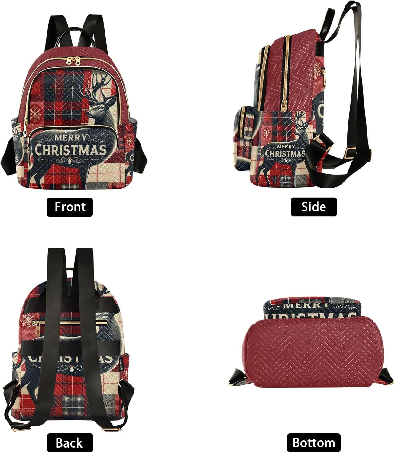ODAWA Merry Christmas Deer Quilted Backpacks Purse Backpack for Women Small Ladies Travel Backpack