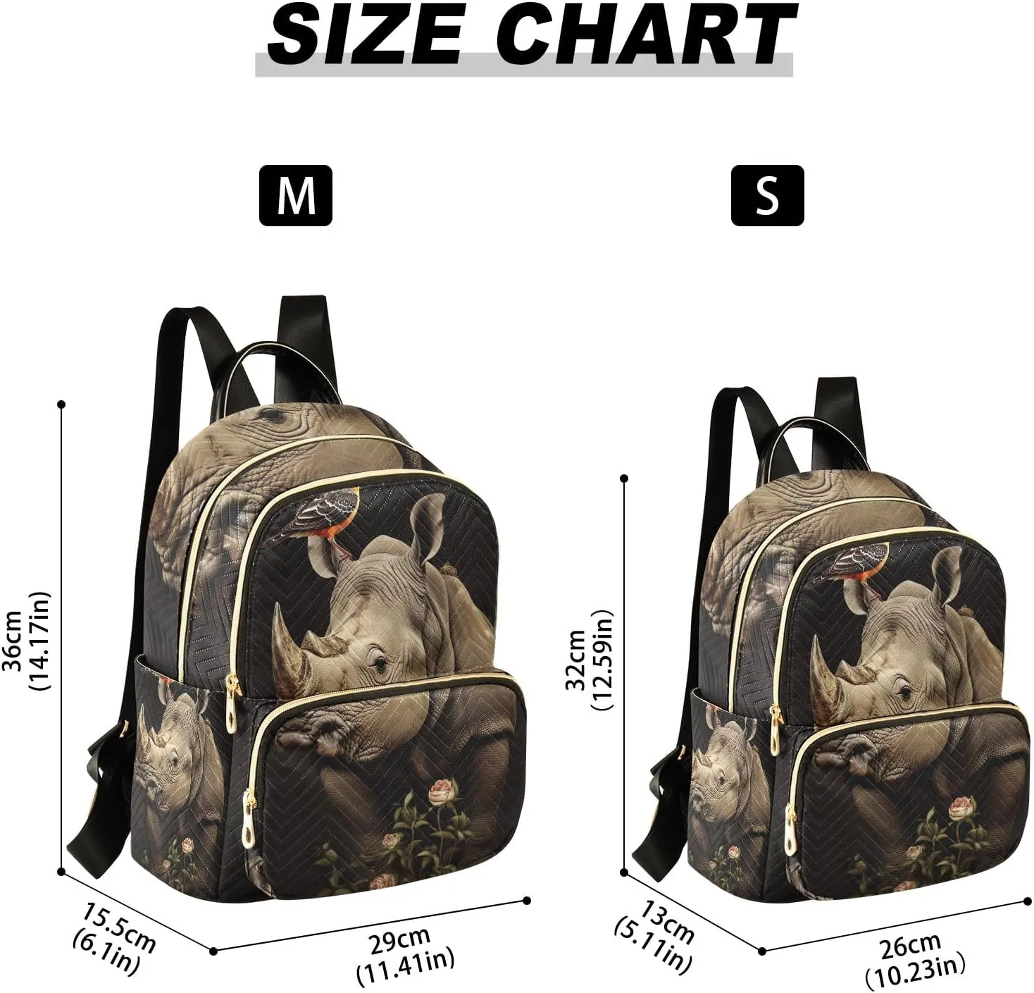 ODAWA Rhino with Bird Woman Backpack Purse Quilted Travel Purse