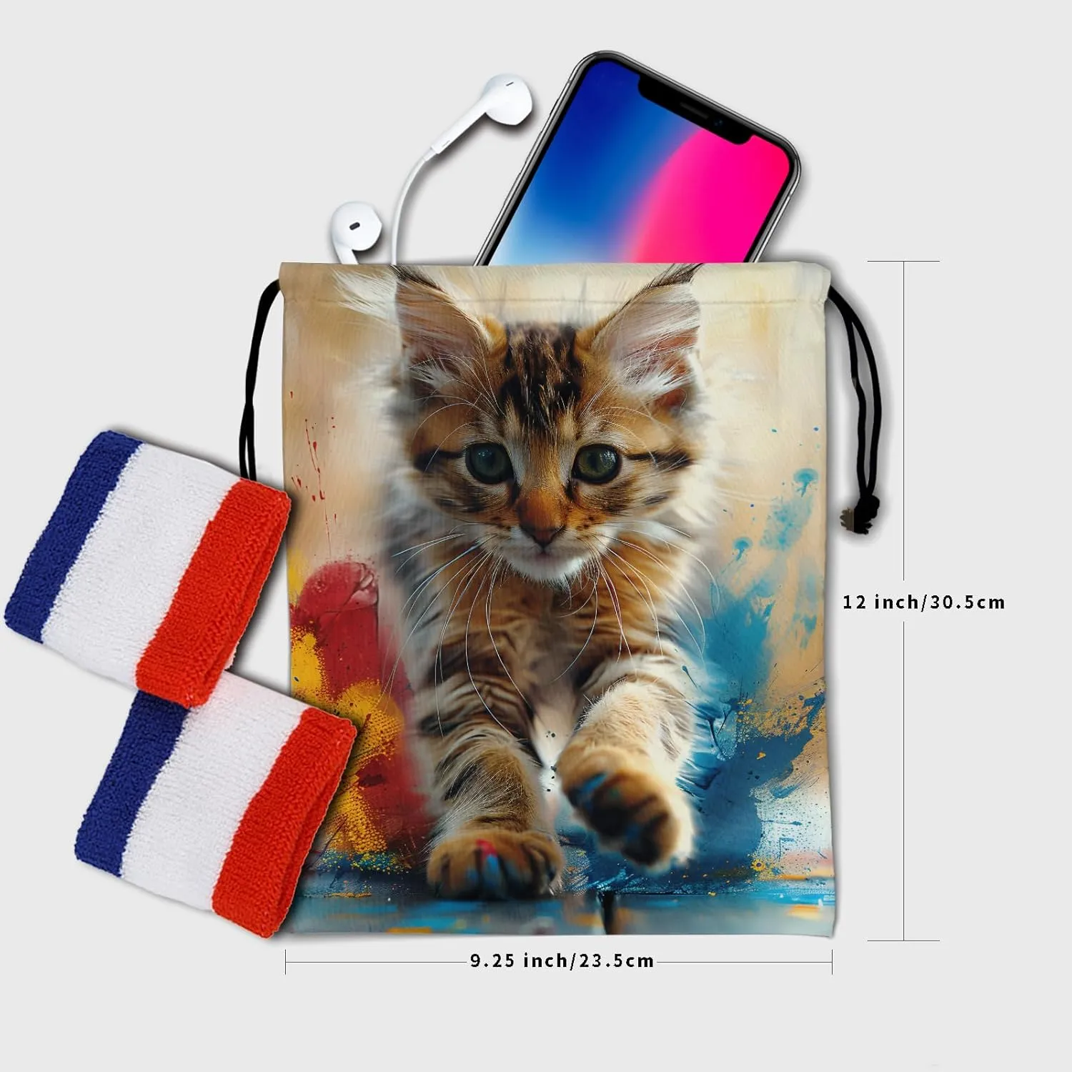 Oil Painting Gymnastics Grip Bag Lovely Cat Women Athlete Gym String Bag Storage Pouch Bag for Sports Grips