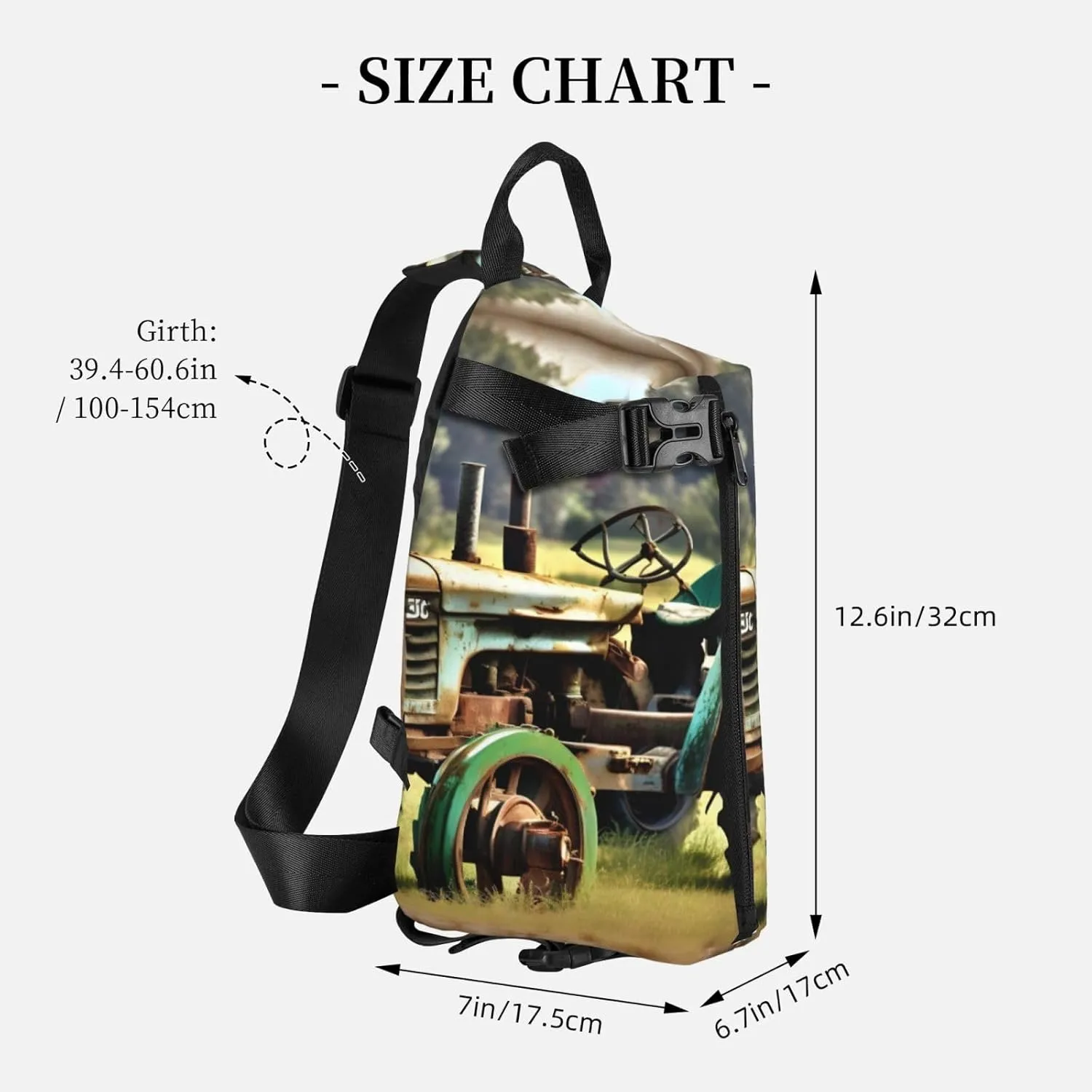 Old Tractor Photo Farm Print Crossbody Backpack Casual Sling Bag Travel Lightweight, Adjustable Cross Bag
