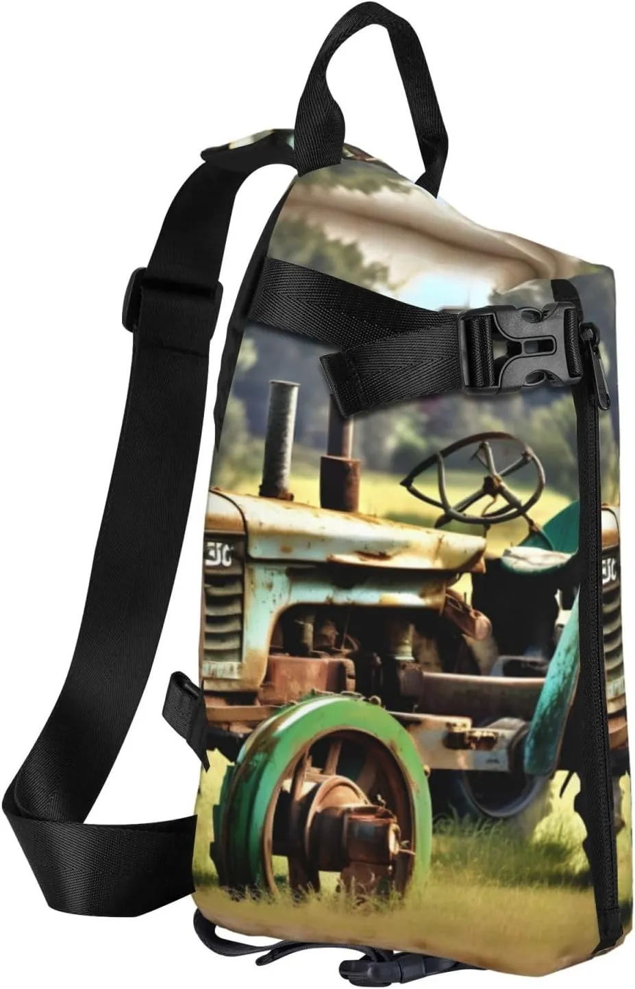 Old Tractor Photo Farm Print Crossbody Backpack Casual Sling Bag Travel Lightweight, Adjustable Cross Bag