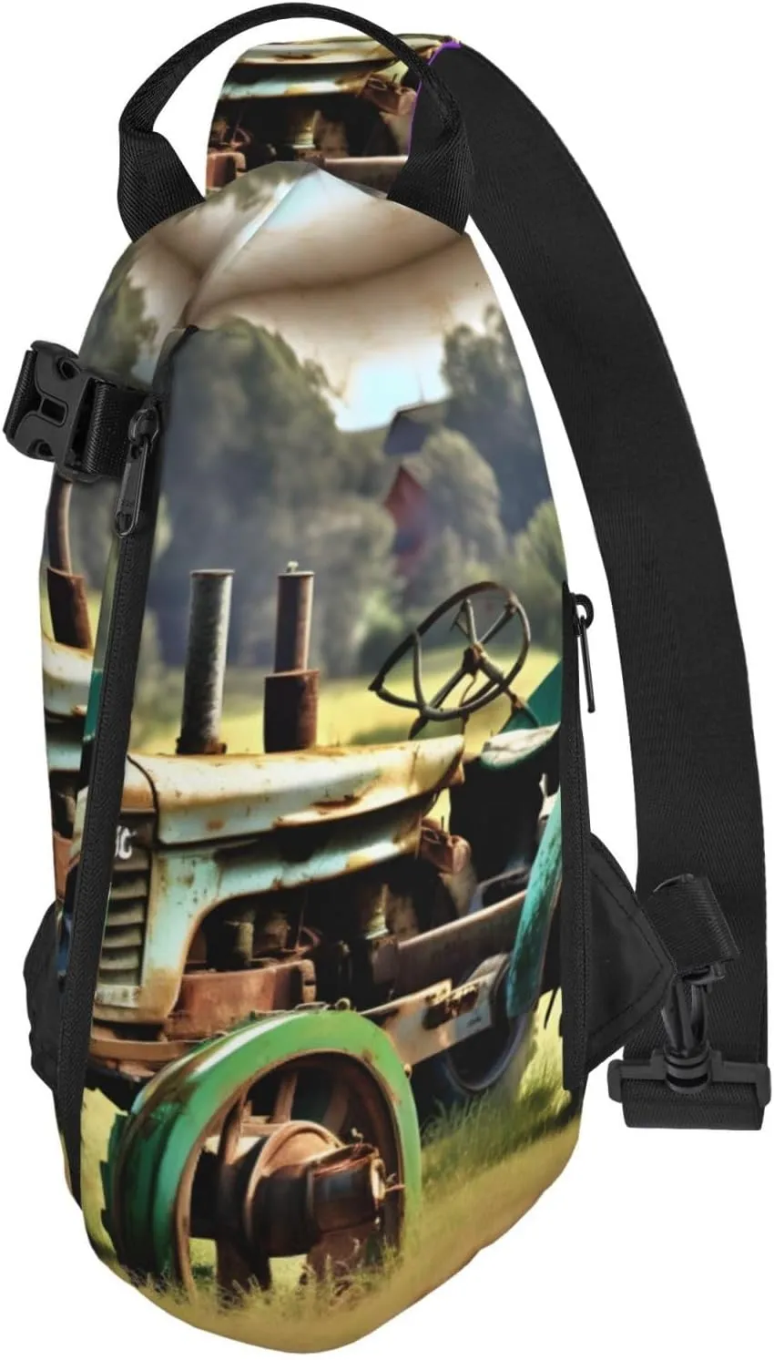Old Tractor Photo Farm Print Crossbody Backpack Casual Sling Bag Travel Lightweight, Adjustable Cross Bag
