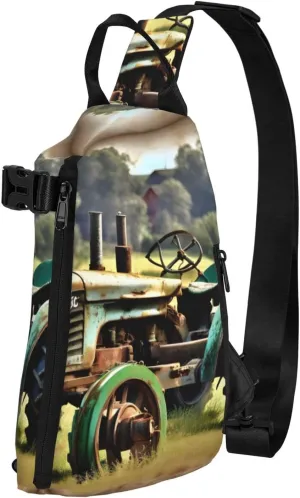 Old Tractor Photo Farm Print Crossbody Backpack Casual Sling Bag Travel Lightweight, Adjustable Cross Bag