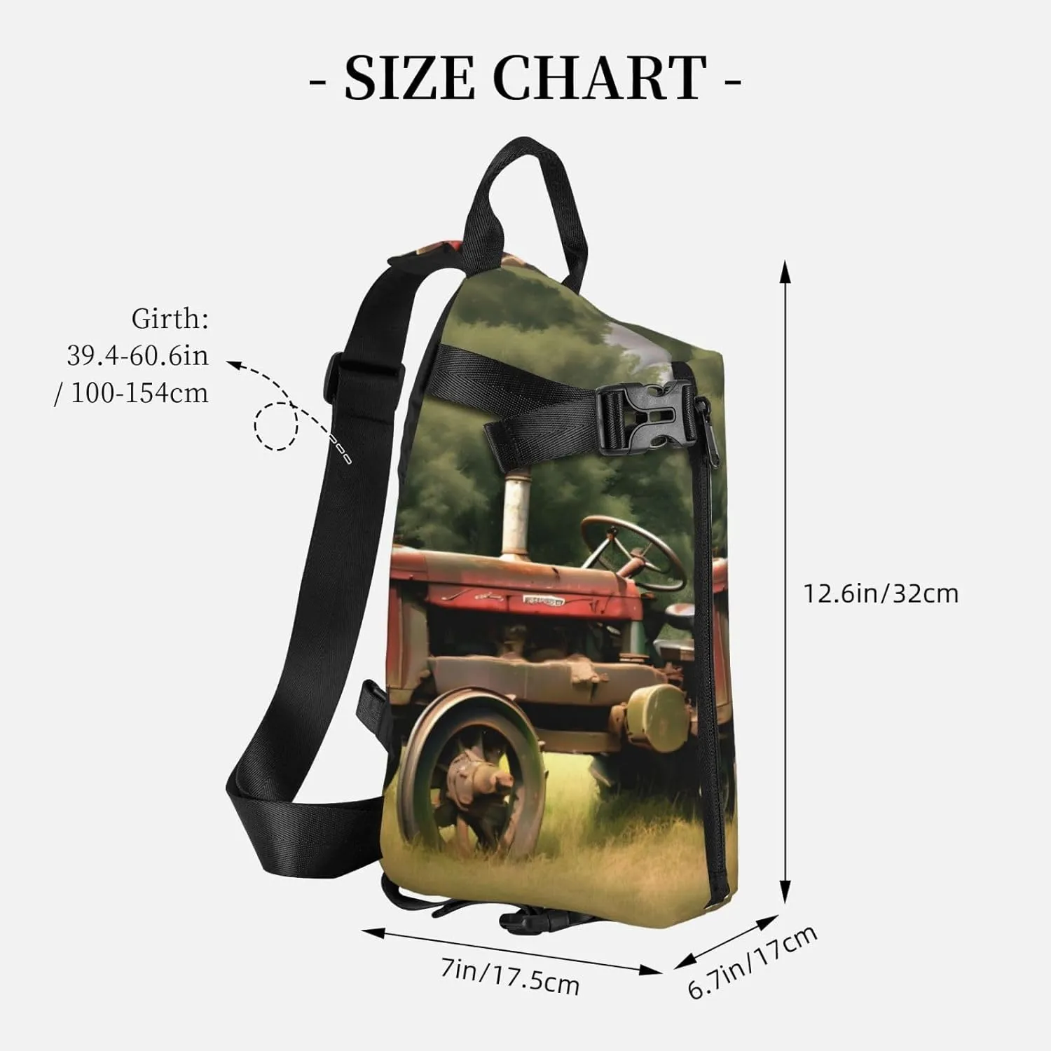 Old Tractor Photoes Farm Print Crossbody Backpack Casual Sling Bag Travel Lightweight, Adjustable Cross Bag