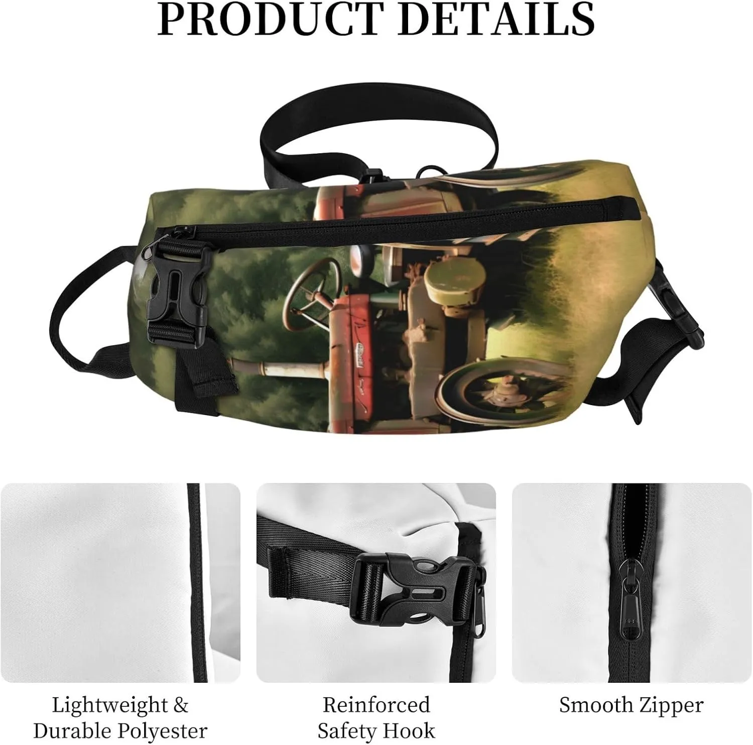 Old Tractor Photoes Farm Print Crossbody Backpack Casual Sling Bag Travel Lightweight, Adjustable Cross Bag