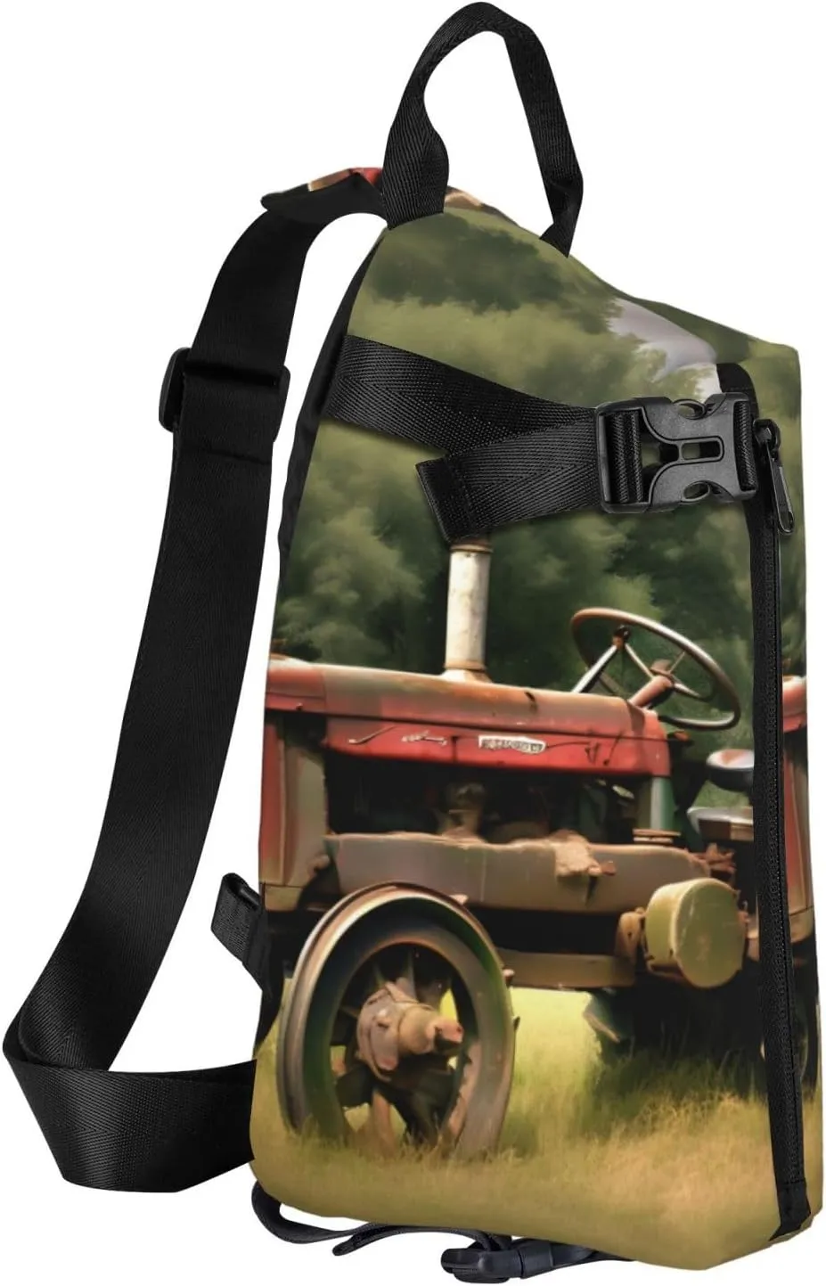 Old Tractor Photoes Farm Print Crossbody Backpack Casual Sling Bag Travel Lightweight, Adjustable Cross Bag