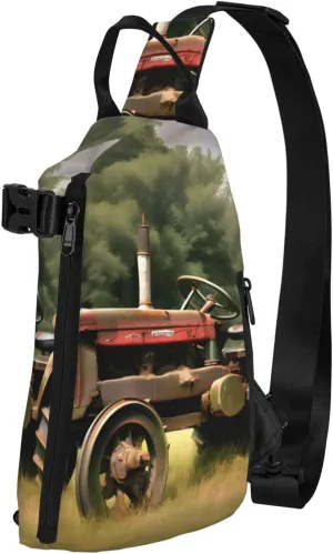 Old Tractor Photoes Farm Print Crossbody Backpack Casual Sling Bag Travel Lightweight, Adjustable Cross Bag
