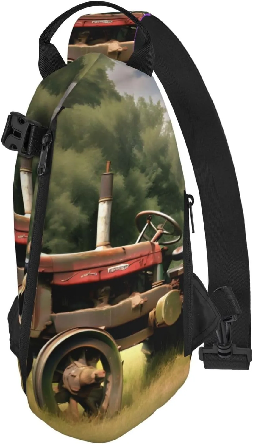 Old Tractor Photoes Farm Print Crossbody Backpack Casual Sling Bag Travel Lightweight, Adjustable Cross Bag