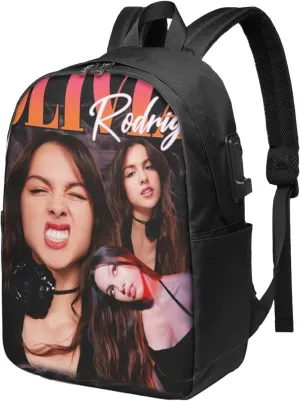 Olivia Songwriter Actress Rodrigo Laptop Backpack With Usb Charging Port Large Travel Bags Unisex Adult Sport Bags Daypack for Indoor Cool Business Backpack Computer Bag for Men&Women