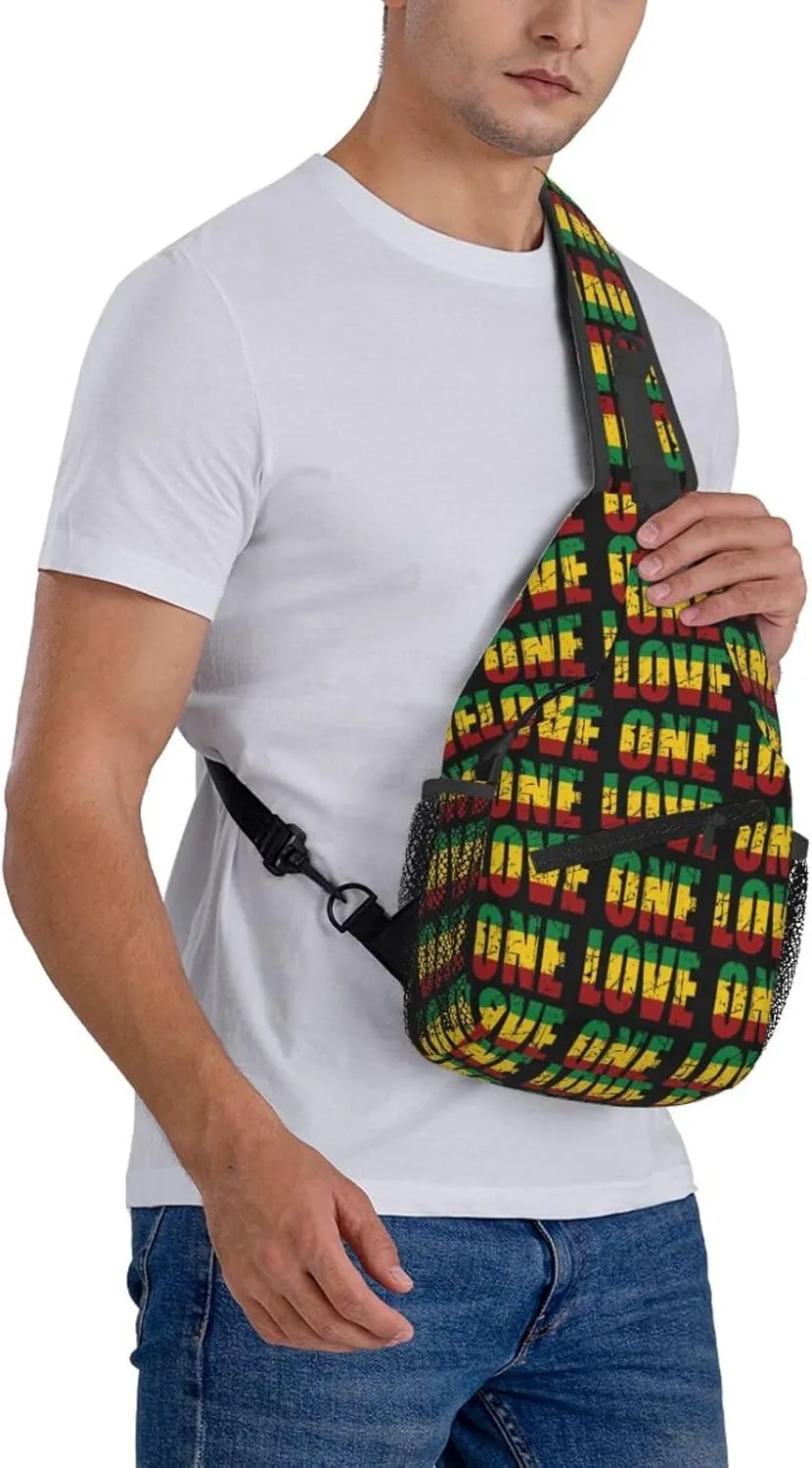 One Loves Jamaican Rasta Reggae Sling Bag Adjustable Crossbody Bag Casual Chest Bags Travel Shoulder Backpack