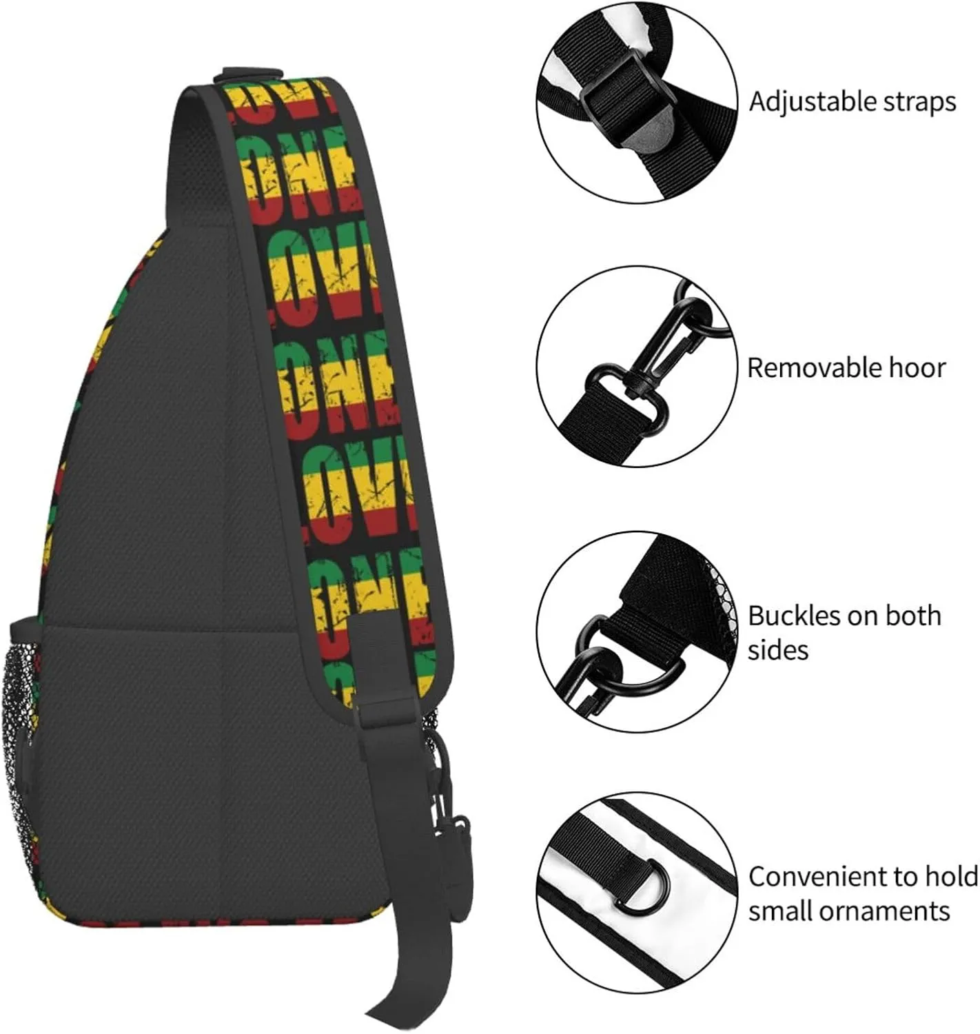 One Loves Jamaican Rasta Reggae Sling Bag Adjustable Crossbody Bag Casual Chest Bags Travel Shoulder Backpack