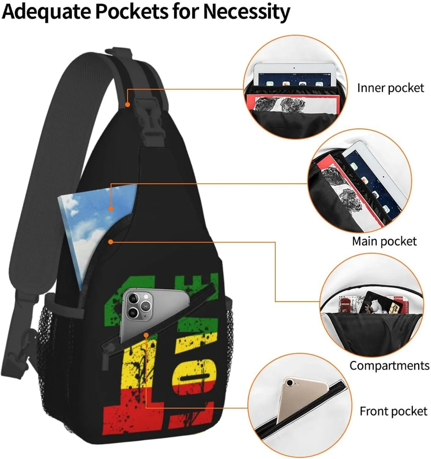 One Loves Jamaican Rasta Reggae Sling Bag Adjustable Crossbody Bag Casual Chest Bags Travel Shoulder Backpack