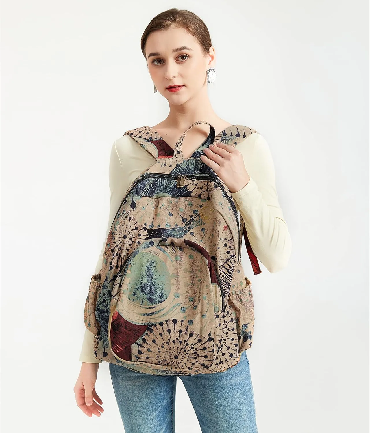 OPQRSTU Women Hippie Hand Bag Large Capacity Bohemian Bag Portable Tourist Fashion Backpacks (Khaki)
