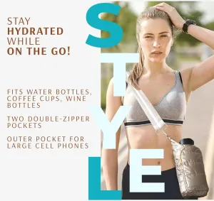 Original Crossbody Water Bottle Holder Bag with Strap.Stylish Puffer Bag.Pockets for Phone & Accessories.BEST GIFT