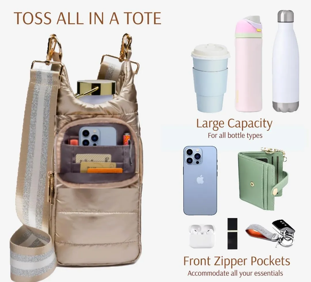 Original Crossbody Water Bottle Holder Bag with Strap.Stylish Puffer Bag.Pockets for Phone & Accessories.BEST GIFT